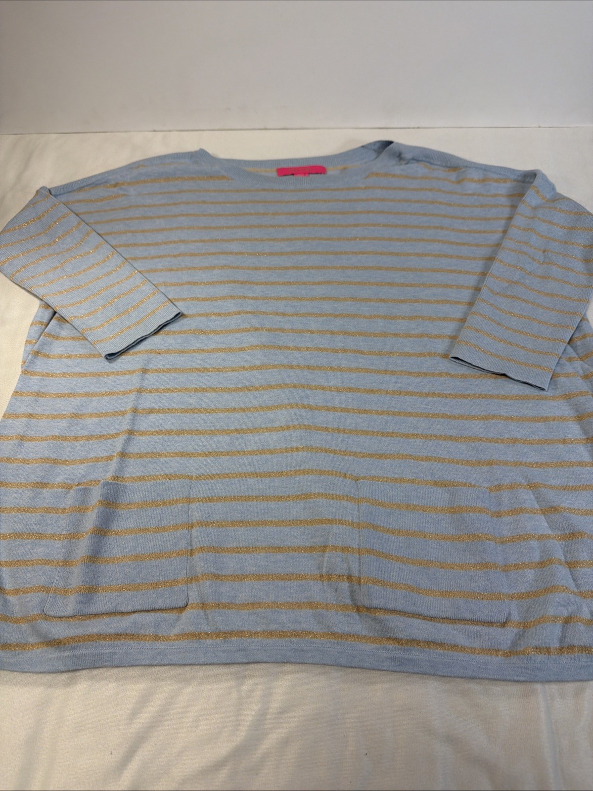 Lilly Pulitzer Cobo Heathered Crew Blue Coastal Glitter Stripe Sweater Size S