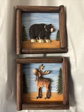 Home Interiors Kids 7x7 Cabin core 3 D Elk Bear Picture Kids Nursery Boy Child