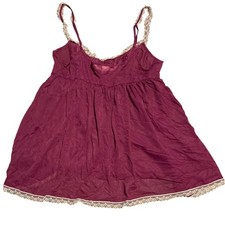 Victorias Secret Babydoll Chemise Nightgown Burgandy Lace Trim Size Medium