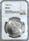 1890-S Morgan Silver Dollar, NGC MS62, San Francisco Mint