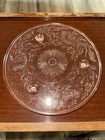 Vintage U.S. Glass Cake Plate Stand Shaggy Rose Pink Depression Footed 10" D