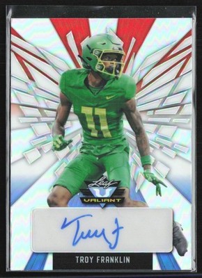 Troy Franklin 2022 Leaf Valiant Red White & Blue Auto /7 #BA-TF2 Oregon Ducks