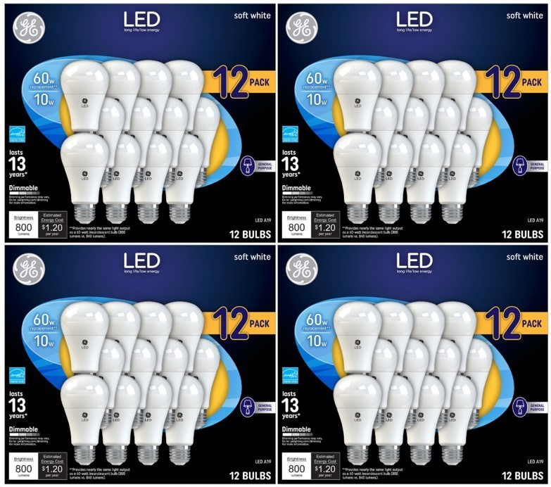 48 Pack GE Soft White LED Light 10W Replacement 60W General Purpose Dimmable A19