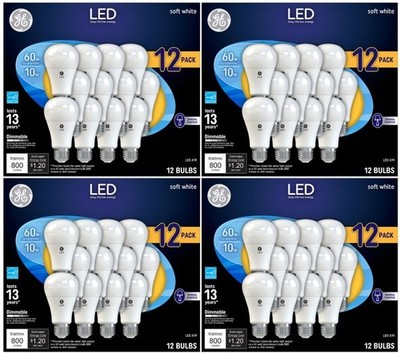 48 Pack GE Soft White LED Light 10W Replacement 60W General Purpose Dimmable A19