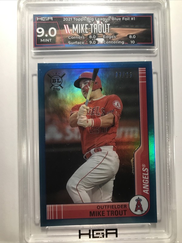 Mike Trout 2021 Topps Big League #1 BLUE HOLO SSP ANGELS /25 HGA 9 SLAB