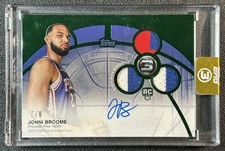 JOHNI BROOME 2025-26 TOPPS THREE 3 ROOKIE HORIZONTAL PATCH AUTO EMERALD RC #7/8