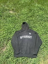 Vintage STUSSY INTL No 4 Hoodie Mens L Pullover Sweatshirt BLACK Made In USA