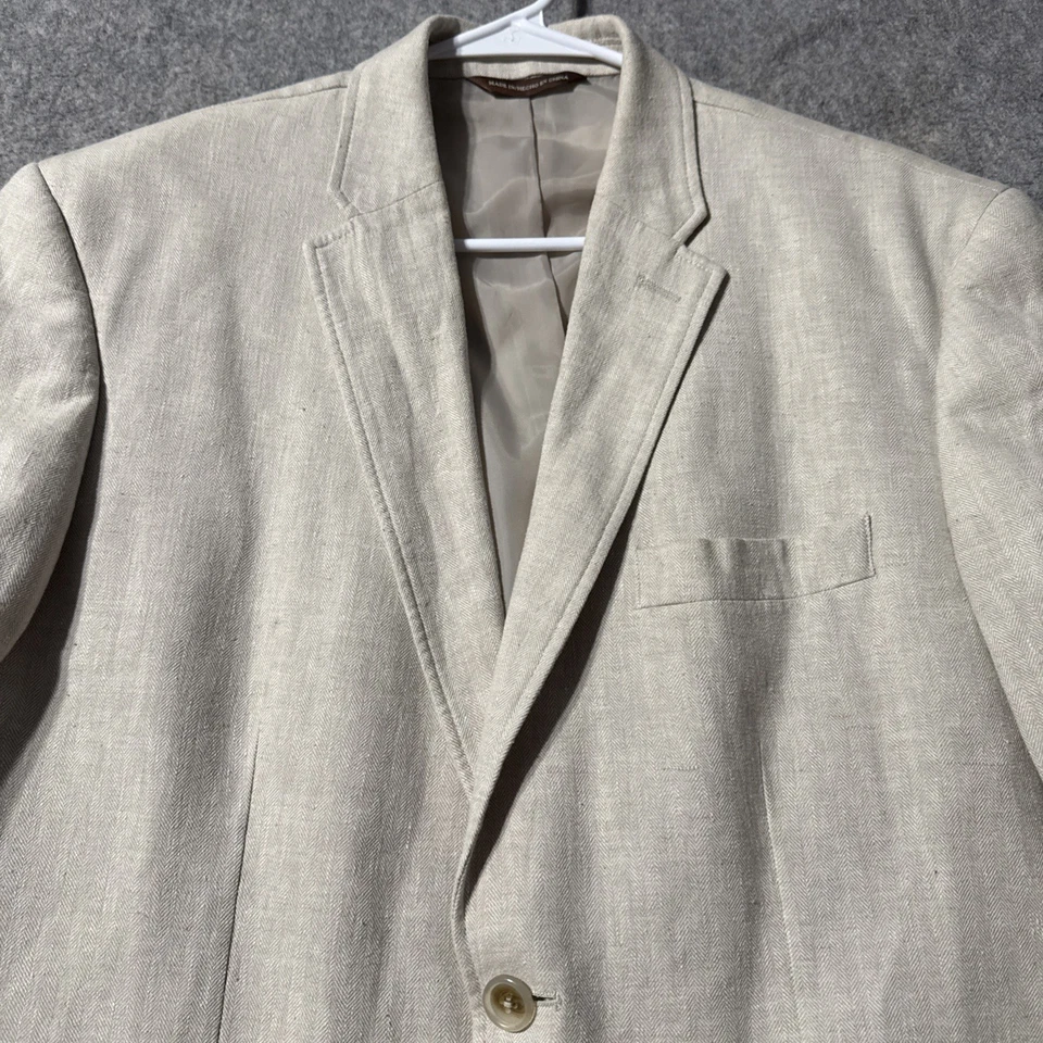 Perry Ellis Sport Coat Blazer Men's Size XL Beige Linen Blend Jacket 2 Button - Image 3 of 4