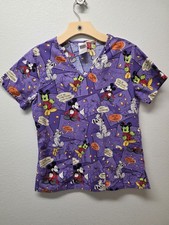 Disney Happy Halloween Mickey Mouse Women  s Scrub Top Purple Size xs nurse Fall