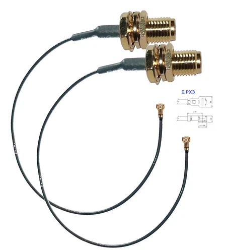 2xPigtail I.PX3 to SMA-K RF0.81(AWG36) coaxial 6GHZ (5~30cm) e.g. WiFi/BT/Zigbee