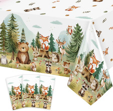 3Pcs Woodland Baby Shower Decorations Tablecloth, Baby Boy Large Size 54 X 108 I