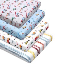 4 Pack Construction Truck Crib Sheet Set for Boys Girls, 52x28 Baby Bedding