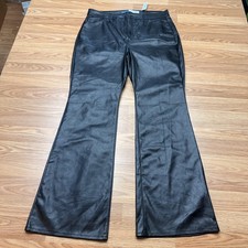 Old Navy Flare Pants Womens 14 Black Faux Leather Higher High-Rise Dressy