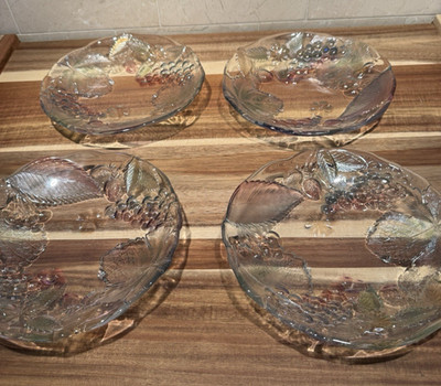Vtg Studio Nova Set 4 Berries Leaf Crystal Salad Bowls Pastel Colors Japan NEW