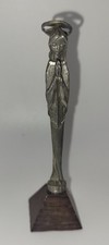 Statuette Vierge Marie en étain sur socle bois - Style Art Déco/Moderniste # K36