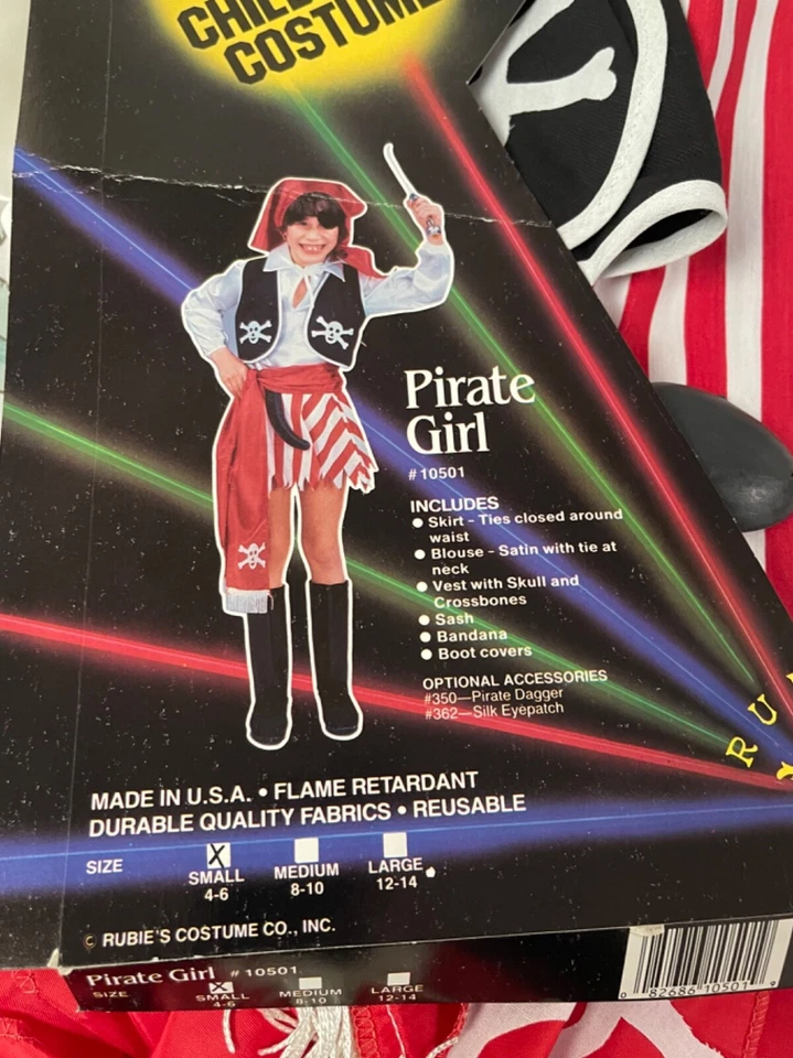 De colección. Nuevo de Lote Antiguo Disfraz de Rubí Deluxe para Niños "Niña Pirata" EE. UU. Ignífugo Pequeño Foto 4 de 4
