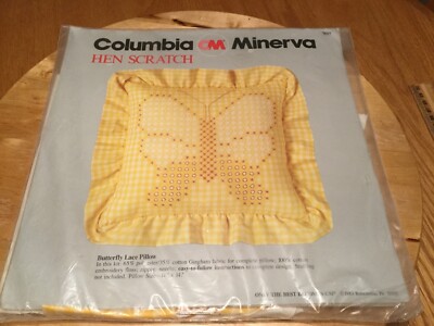CM-Columbia Minerva-Embroidery Pillow Kit Hen Scratch Gingham Butterfly #7517