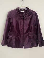 Coldwater Creek Size 12 Eggplant Purple Plush Velvet Jacket Blazer