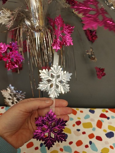 Fontana Tinsel vintage retrò anni 80 decorazione natalizia da appendere rosa argento - Foto 10 di 19