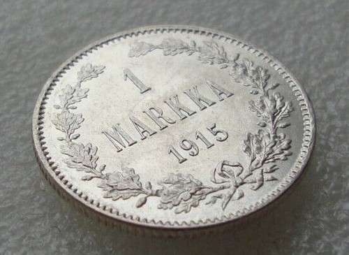 Finlandia Rusia 1 Markka 1915 Moneda de plata S9 - Imagen 3 de 7