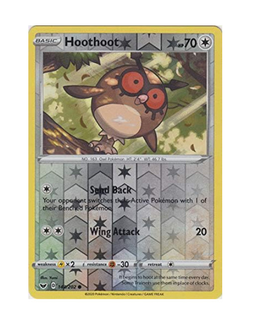Pokemon -   Hoothoot - 143/202 - Common - Reverse Holo - Sword & Shield  - NM/M
