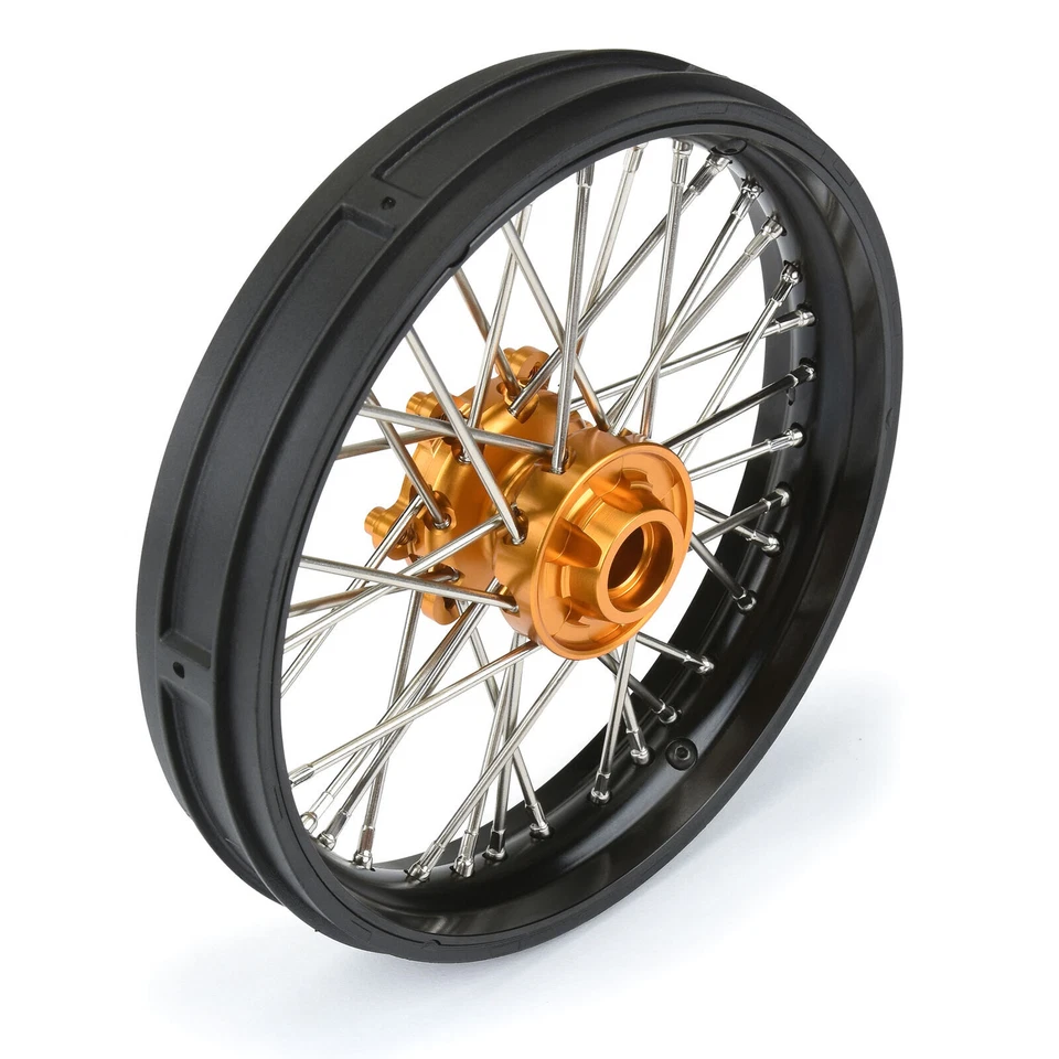 Pro-Line 1/4 Pro-Spec Alum V2 Bead Front / Rear Wheels Black/Gold (2) Promoto-MX - Image 4 of 4