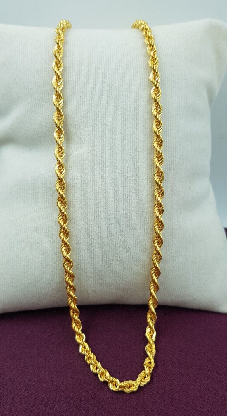 22K Yellow Gold 3.5mm Rope Chain Laser Diamond Cut Necklace Mens 18 ...