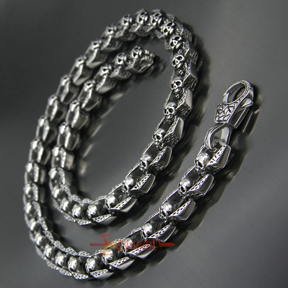 Collar de acero inoxidable plateado calavera rockero emo gótico punk pesado para hombre Foto 4 de 4