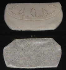 2 Vintage Small Clutch Purses White Beaded  Glitter Floral