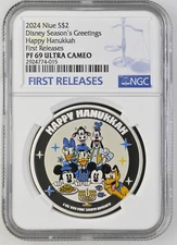 2024 NIUE $2 DISNEY MICKEY & MINNIE MOUSE - HAPPY HANUKKAH - NGC PF69 UC FR