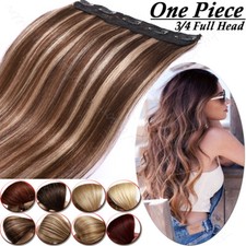 Thick One Piece Clip In 100 Remy Human Hair Extensions 3/4 Full Head Highlight