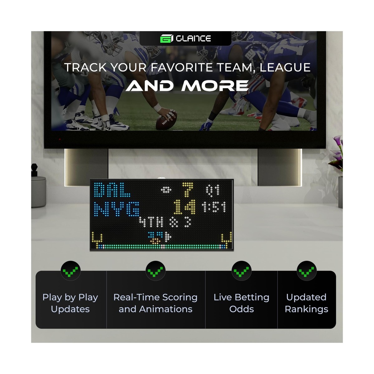 Glance LED Ticker - Customizable LED Display Sports Ticker, LED