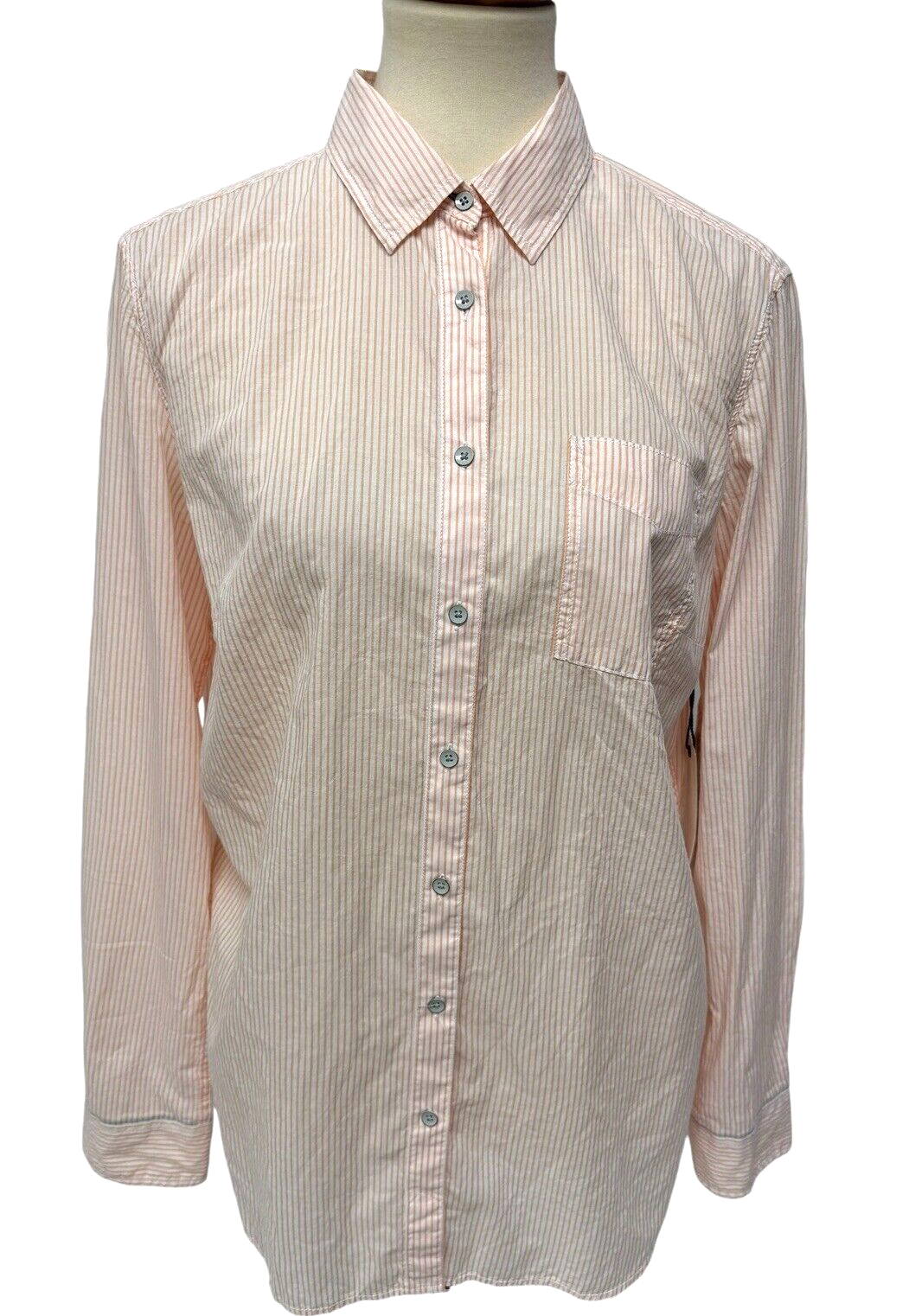 Stylus women's loose shirt orange Zing stripe collared long sleeve size L