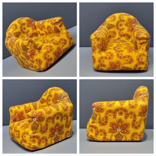 Vintage Retro Doll Furniture Sofa Settee Couch Armchairs Mustard 1970s Design - Picture 8 of 19
