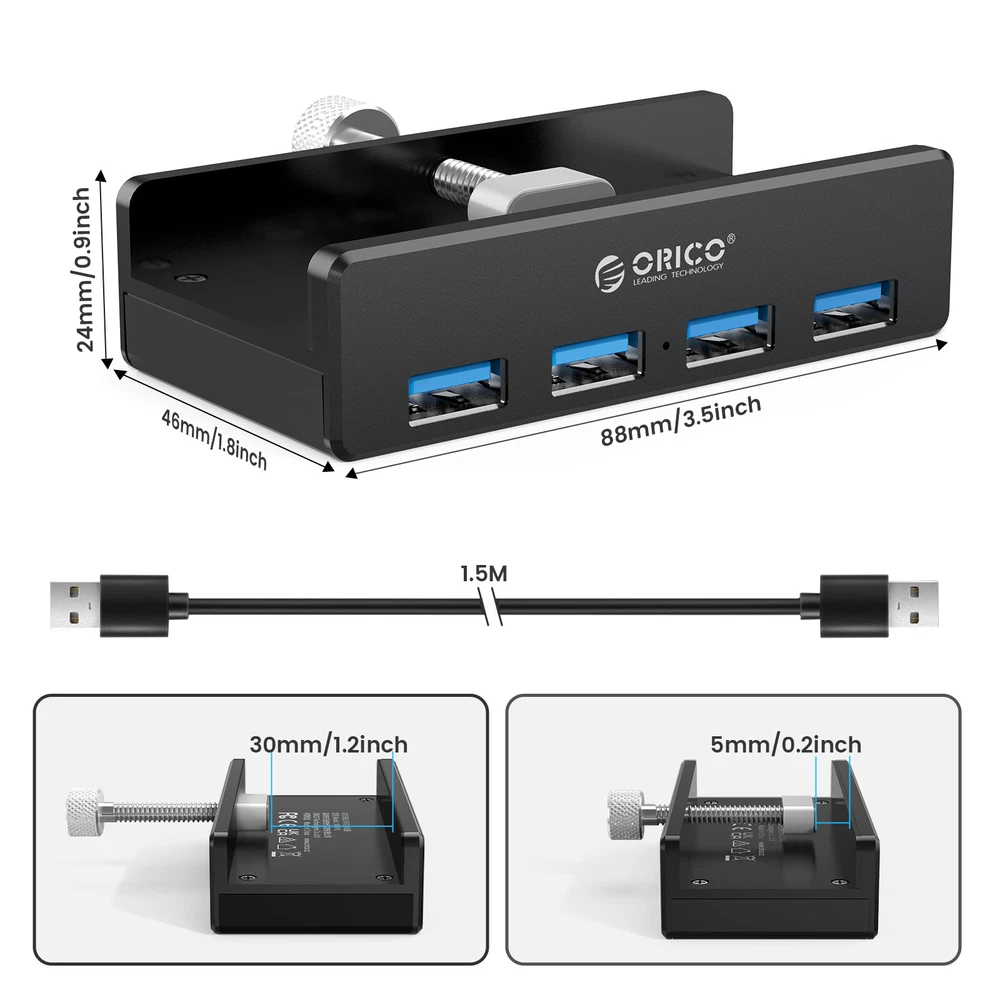 ORICO USB 3.0 Hub Aluminum 4Port USB Splitter Powered USB Hub for Monitors/