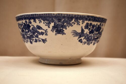 Vintage Bowl Adams & Co England Pottery Porcelain Blue White Floral Bird Scene"1 - Picture 1 of 10