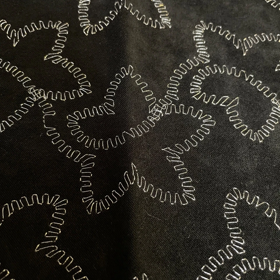 Fabric Lot 3 Yards 40 W Black Silver Metallic Stitch Floral Design Cotton Suede - Image 4 of 4