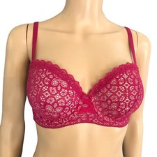 Victorias Secret Dream Angels Lined Demi Bra 32DD Red Lace Underwired Coquette