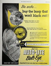 1953 Auto Lite Bulls Eye Automobile Headlamp Beam Main Driving Vintage Print Ad