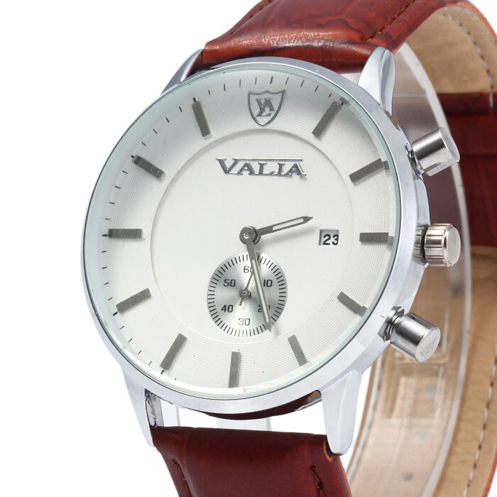 Men's Quartz Watch - Valia 8281 Date Function Leather Band | eBay