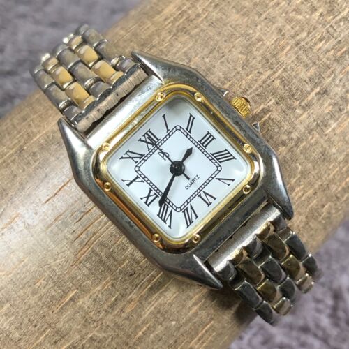Vintage Paul Sebastian Women Dress Two Tone Tank Quartz Analog 22mm Watch 6 1/2"