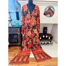 NINE LIVES BAZAAR AUSTRALIA FLORAL HIPPIE BOHO PRINT JUMPSUIT S 