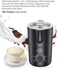Milk Frother Electric - 8 in 1 Steamer, 400 ml Automatic Hot and Black