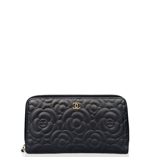 Chanel Camellia Embossed Zip Around Wallet Blue Lambskin (wc040126b4)