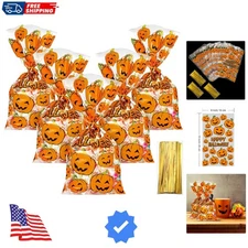 Halloween 50ct Cellophane Goodie Bags 6x10 Inches with 300 Twist Ties Included