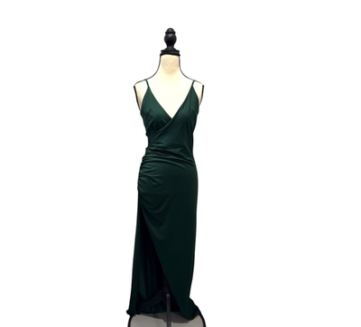 Hello Molly Maxi Dress Green Satin Wrap Slit Formal Evening Size Small USA  | eBay