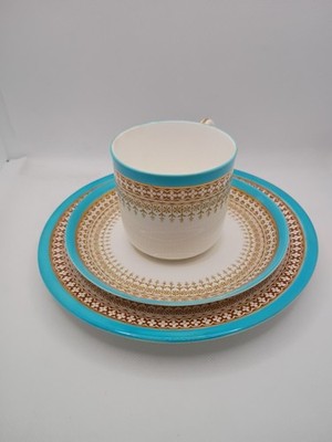 Royal Worcester Porcelain ''Wisteria'' Pattern Or Similar Turquoise & Gold Border