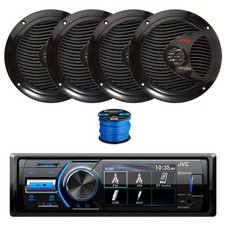 JVC Marine BT AM/FM Receiver, 4X 6.5" 150W Black Speakers,Wire