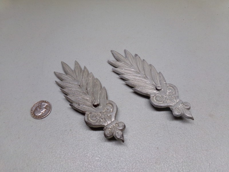 2 Vintage/Antique Ornamental Metal Leaf Adornment Medallion Emblem Architectural