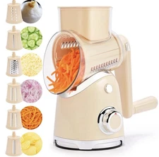 SUSTEAS Rotary Cheese Grater with Handle, Vegetable Slicer, 6 Interchangeable...